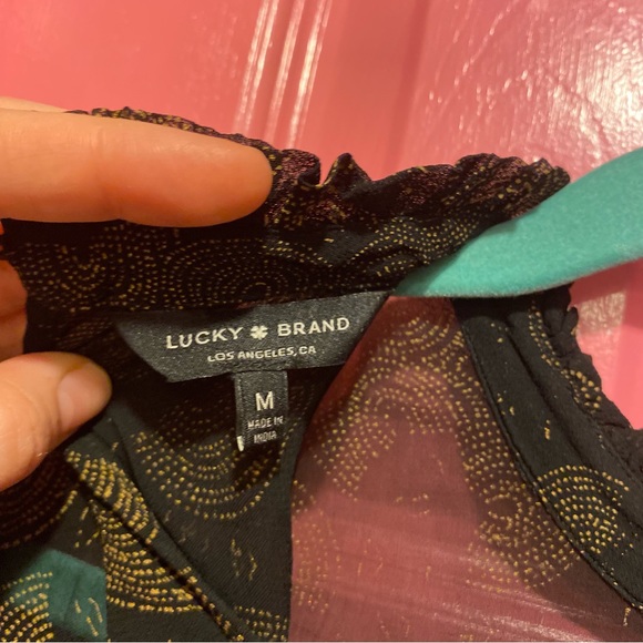 Lucky Brand Sheer Print High Neck Ruffle Blouse - Picture 6 of 10
